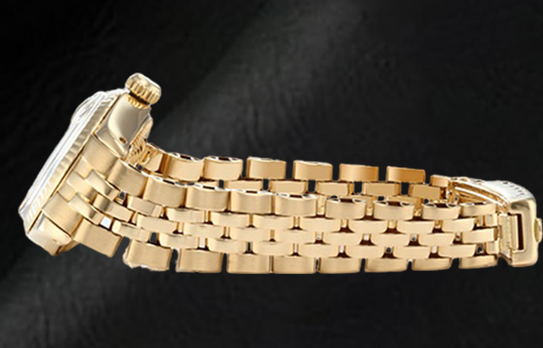 Orologio Rolex Lady Datejust quadrante bianco a bastoncino President in oro giallo