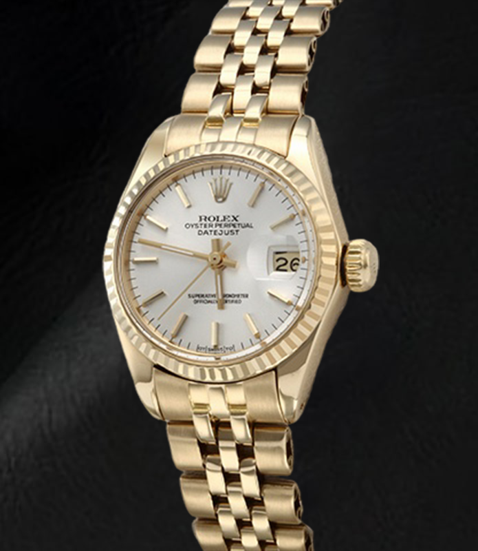 Orologio Rolex Lady Datejust quadrante bianco a bastoncino President in oro giallo