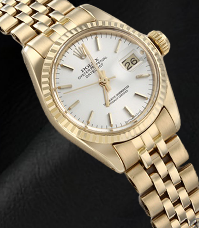 Orologio Rolex Lady Datejust quadrante bianco a bastoncino President in oro giallo