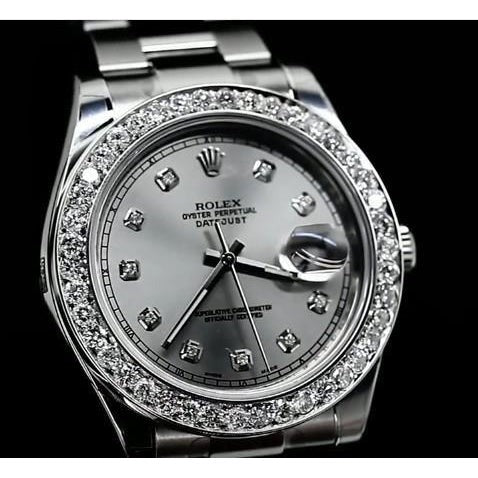 Orologio Rolex con lunetta in acciaio inossidabile con diamanti Quadrante in argento con diamanti Ii