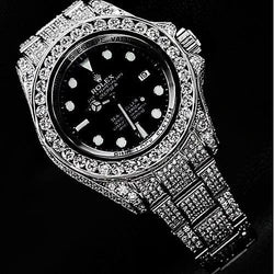 Orologio Rolex da uomo 30 ct. Quadrante nero ricoperto di diamanti personalizzato ghiacciato