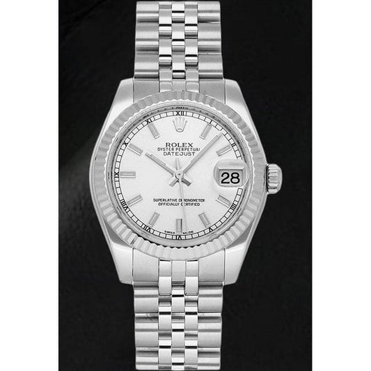 Orologio Datejust 31mm Rolex in oro bianco con lunetta scanalata
