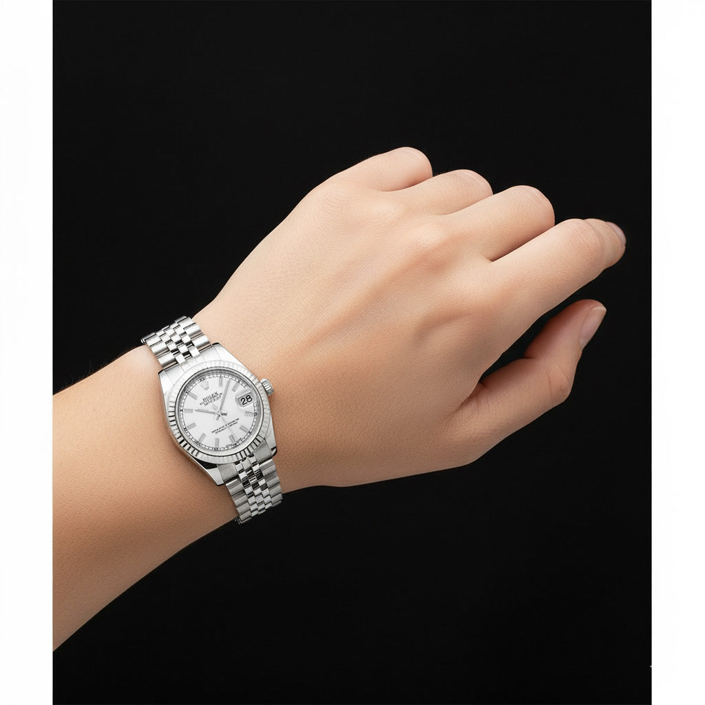 Orologio Datejust 31mm Rolex in oro bianco con lunetta scanalata P3