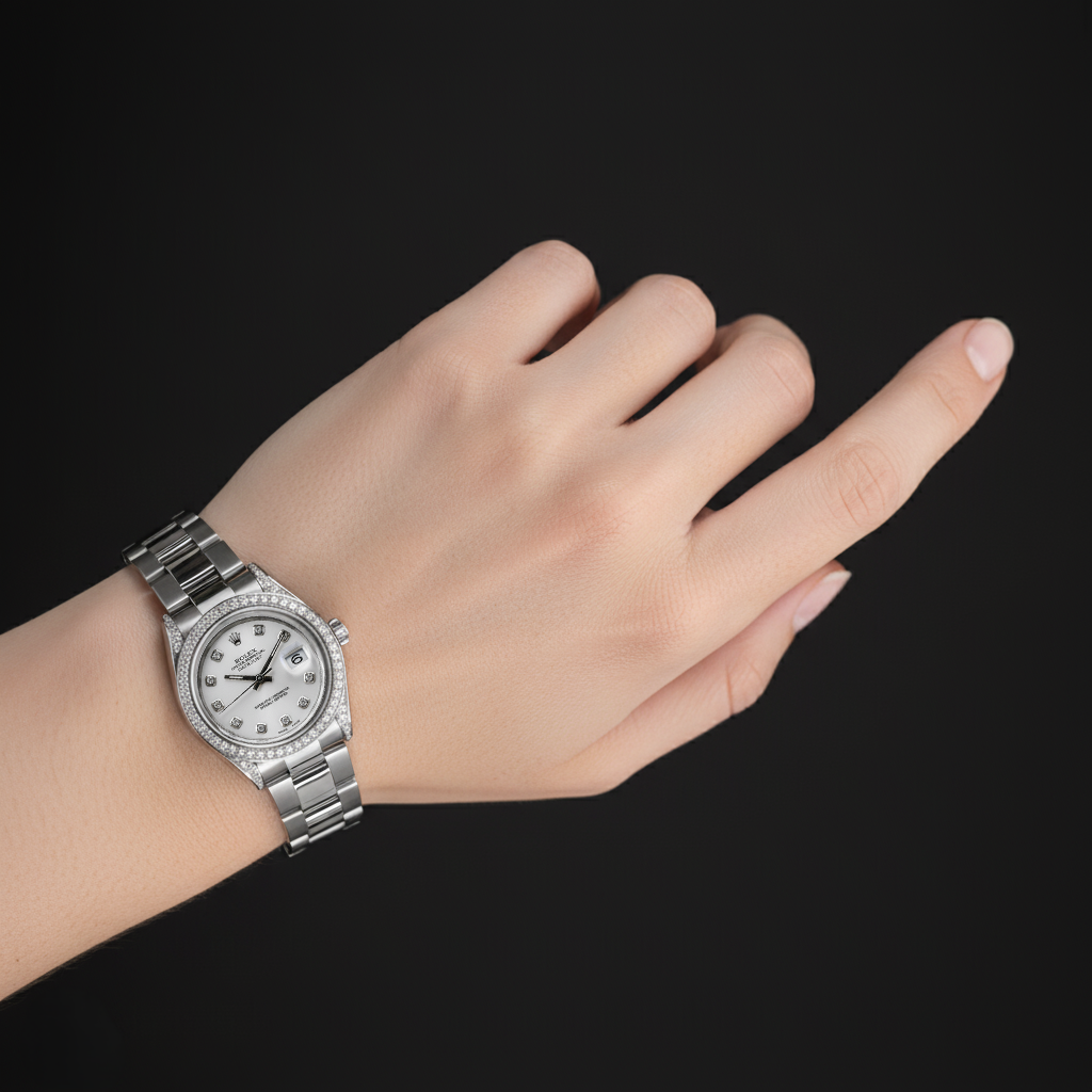 Orologio Datejust Rolex di medie dimensioni Bracciale ostrica con lunetta di diamanti personalizzata Acciaio inossidabile P5