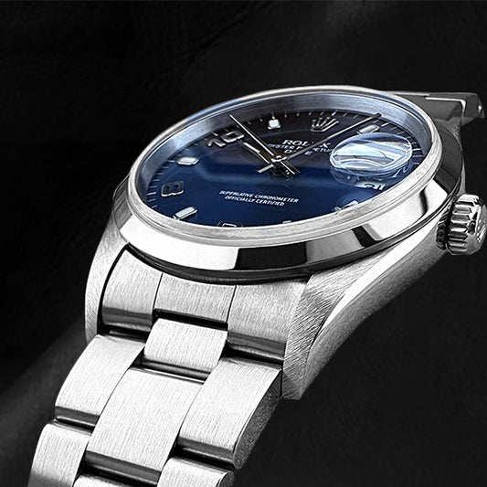Orologio Rolex Ostrica perpetua Date blu arabo 34mm 