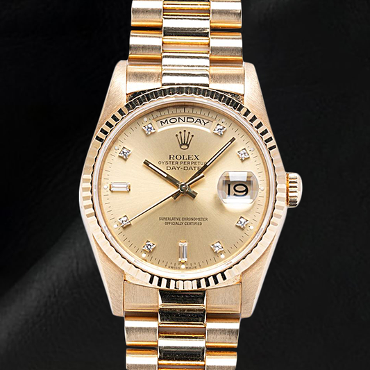 Orologio Rolex 18238 Day Date da 36mm con quadrante champagne e diamanti in oro giallo