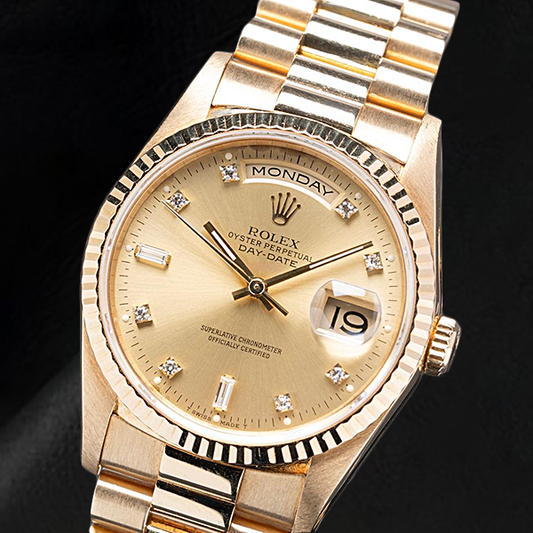 Orologio Rolex 18238 Day Date da 36mm con quadrante champagne e diamanti in oro giallo