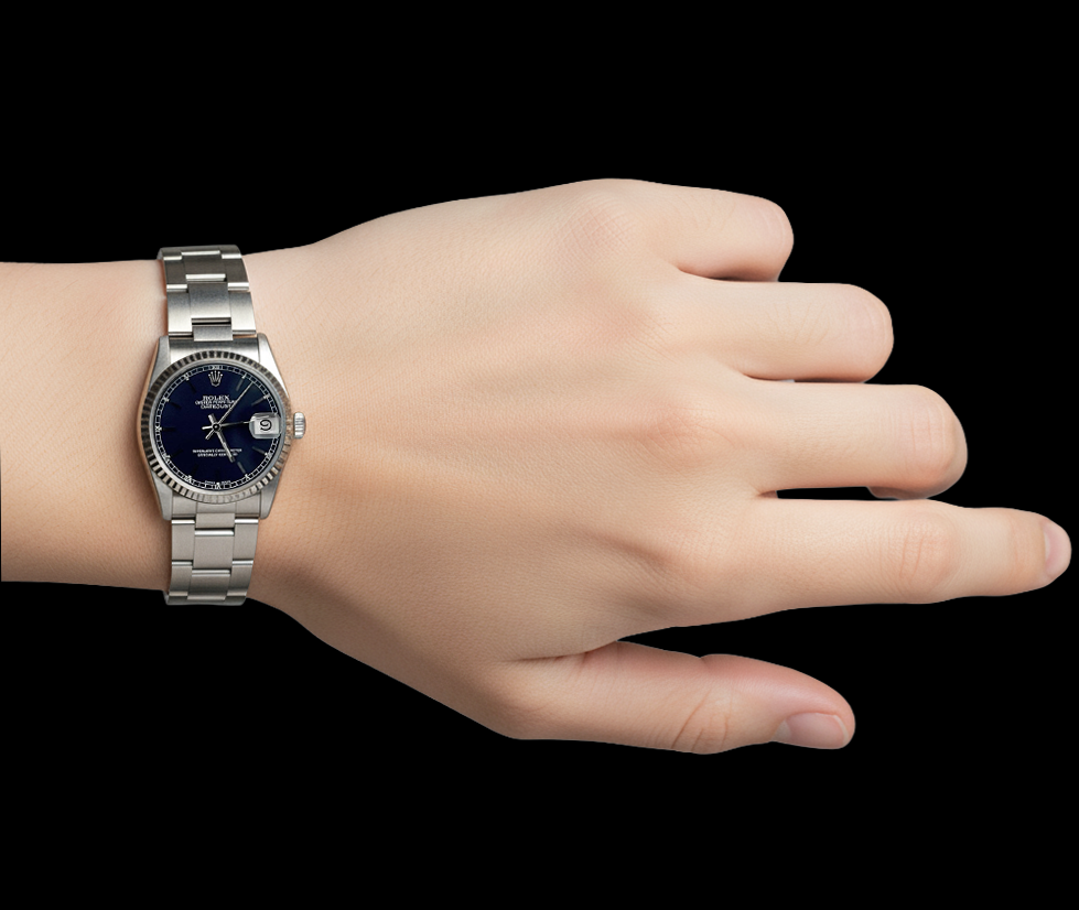 Orologio Rolex 31mm Datejust in acciaio inossidabile con quadrante blu a bastoncino P4