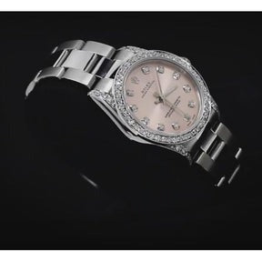 Orologio Rolex Con Quadrante Rosa Lunetta Personalizzata Con Diamanti Misura Media 31 mm