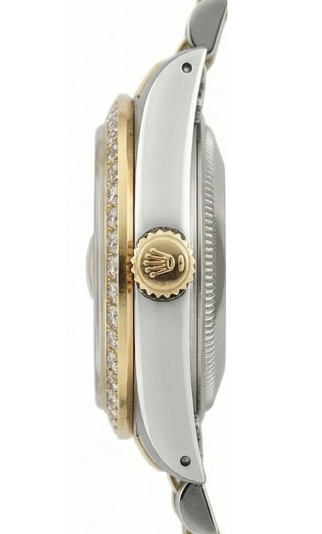 Orologio Rolex Date-Just da donna con quadrante color salmone e lunetta con diamanti