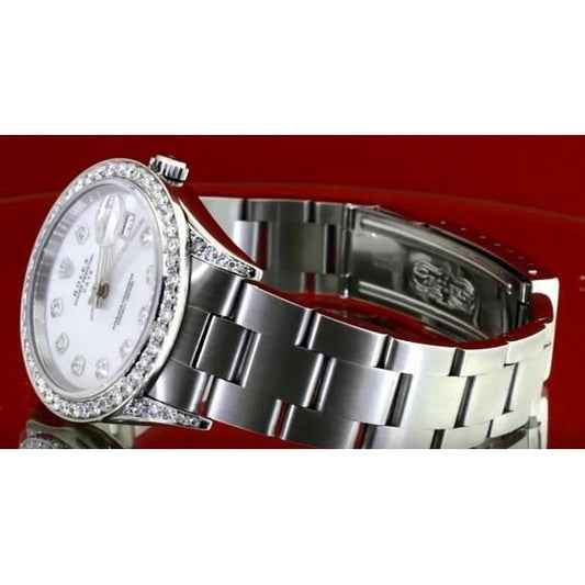 Orologio Rolex Date 34 mm Quadrante personalizzato con diamanti Bracciale 