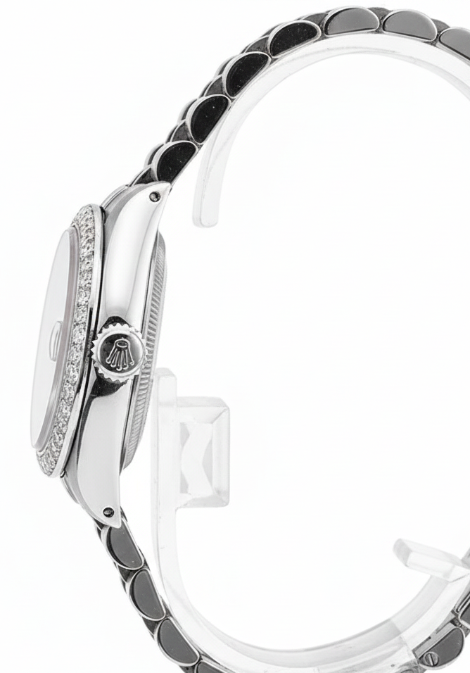 Orologio Rolex Date Acciaio Inossidabile giubileo Quadrante Nero a Bastone Lunetta