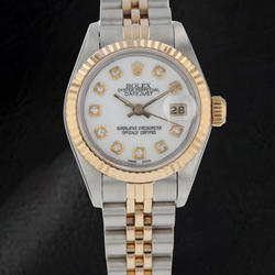 Orologio Rolex Datejust 26 mm con quadrante bianco e diamanti, bracciale Jubilee, bicolore