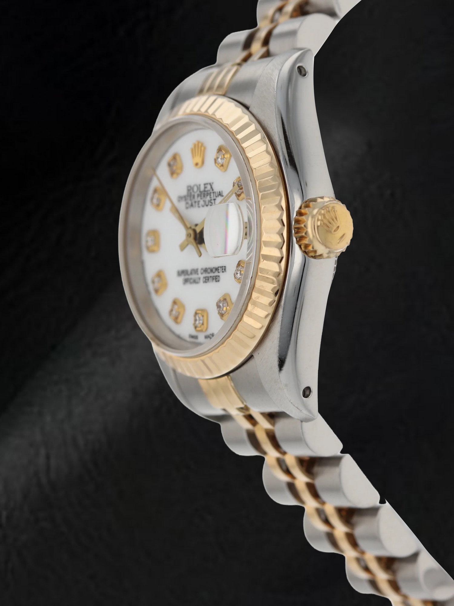 Orologio Rolex Datejust 26 mm con quadrante bianco e diamanti, bracciale Jubilee, bicolore