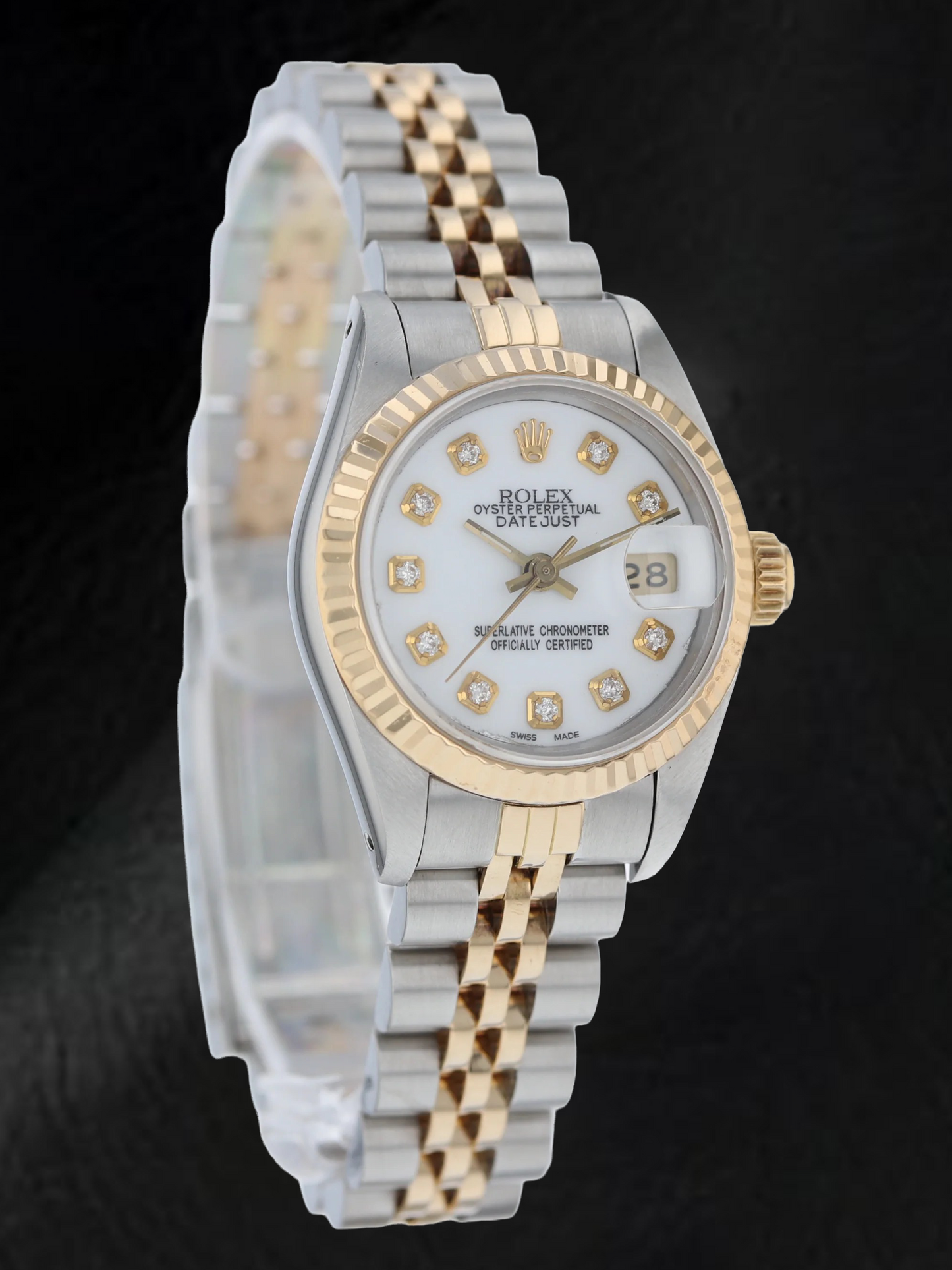 Orologio Rolex Datejust 26 mm con quadrante bianco e diamanti, bracciale Jubilee, bicolore