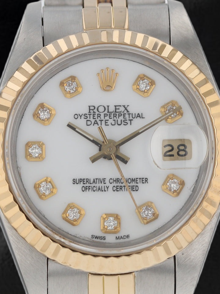 Orologio Rolex Datejust 26 mm con quadrante bianco e diamanti, bracciale Jubilee, bicolore