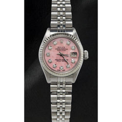 Orologio Rolex Datejust 26 mm in acciaio inossidabile con quadrante in madreperla rosa e diamanti