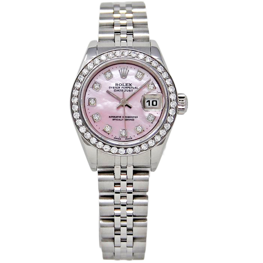 Orologio Rolex Datejust 26 mm in madreperla rosa 2004 con quadrante in diamanti in acciaio inossidabile 79174