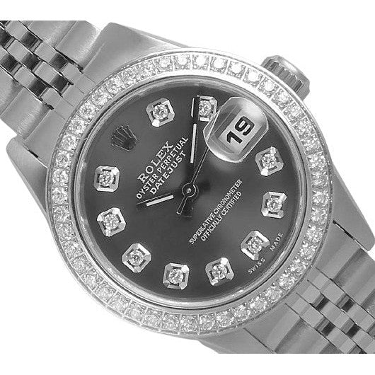 Orologio Rolex Datejust 26 mm quadrante grigio con diamanti in acciaio inossidabile