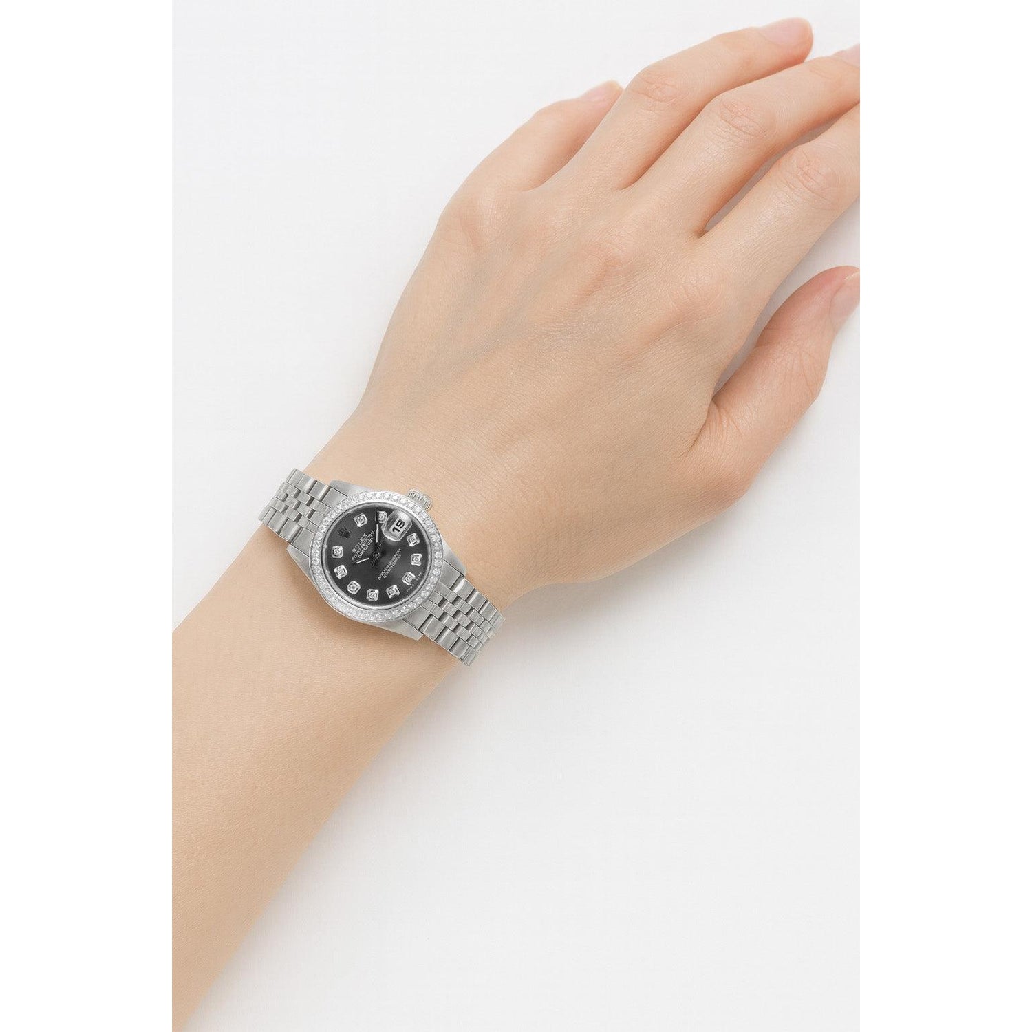 Orologio Rolex Datejust 26 mm quadrante grigio con diamanti in acciaio inossidabile P1