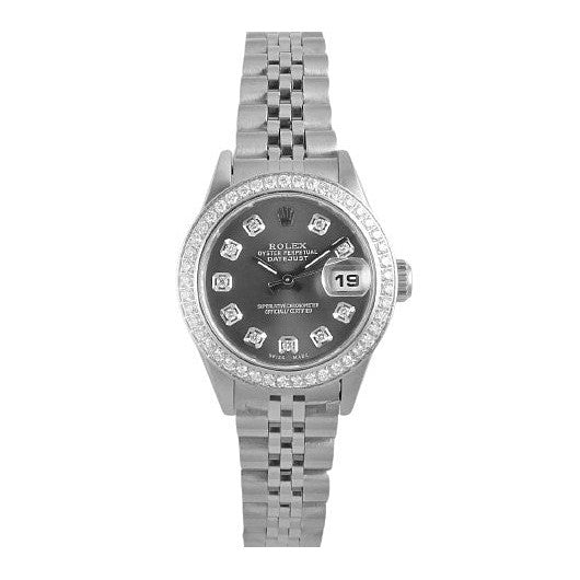 Orologio Rolex Datejust 26 mm quadrante grigio con diamanti in acciaio inossidabile
