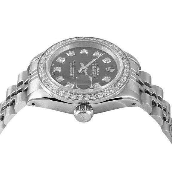 Orologio Rolex Datejust 26 mm quadrante grigio con diamanti in acciaio inossidabile
