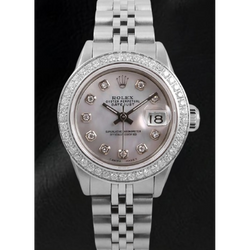 Orologio Rolex Datejust 26 mm quadrante in madreperla bianca lunetta in diamanti in acciaio inossidabile