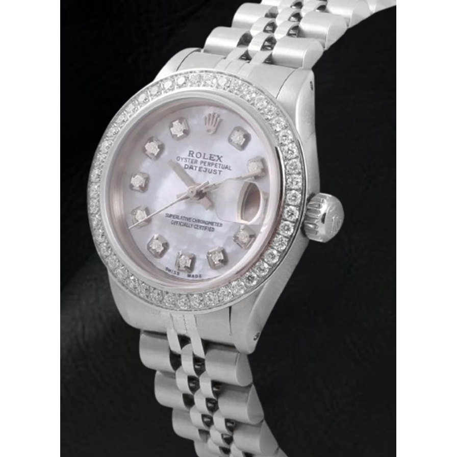 Orologio Rolex Datejust 26 mm quadrante in madreperla bianca lunetta in diamanti in acciaio inossidabile