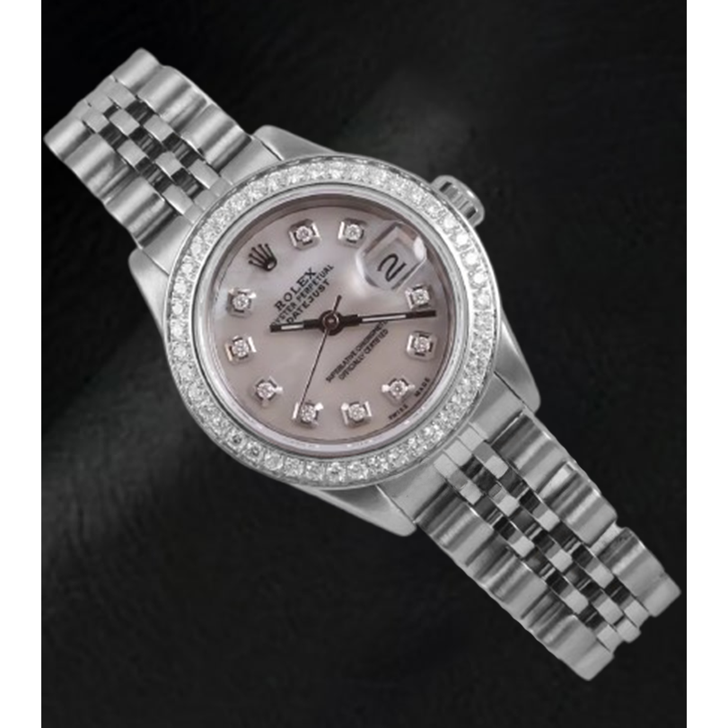 Orologio Rolex Datejust 26 mm quadrante in madreperla bianca lunetta in diamanti in acciaio inossidabile
