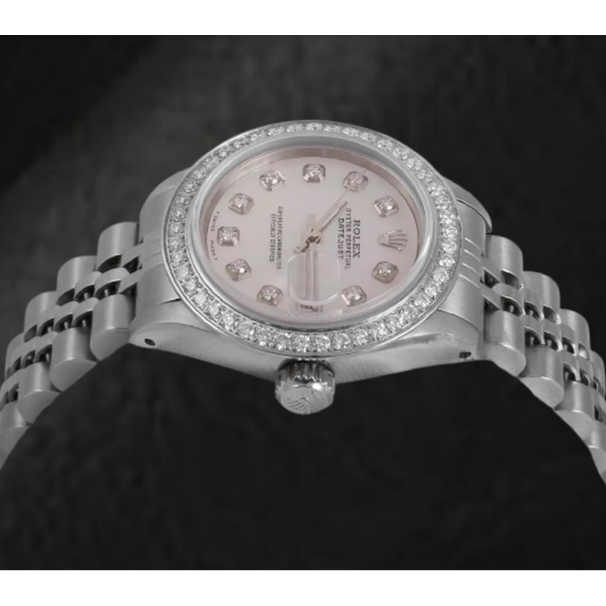 Orologio Rolex Datejust 26 mm quadrante in madreperla bianca lunetta in diamanti in acciaio inossidabile