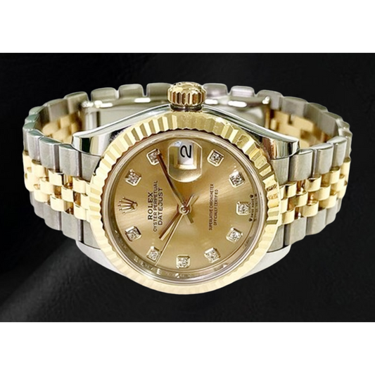 Orologio Rolex Datejust 28 mm quadrante champagne con diamanti modello 2010 bicolore