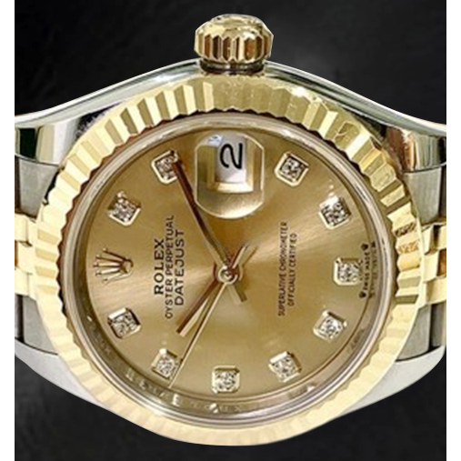 Orologio Rolex Datejust 28 mm quadrante champagne con diamanti modello 2010 bicolore