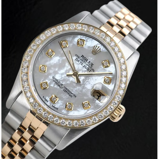 Orologio Rolex Datejust 31 mm bianco madreperla quadrante diamanti bicolore