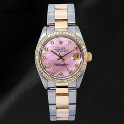 Orologio Rolex Datejust 31 mm con quadrante in madreperla rosa e diamanti, bracciale Oyster bicolore