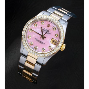 Orologio Rolex Datejust 31 mm con quadrante in madreperla rosa e diamanti, bracciale Oyster bicolore