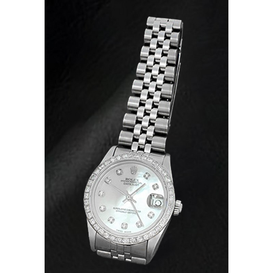 Orologio Rolex Datejust 31 mm in acciaio inossidabile con quadrante bianco madreperla e diamanti