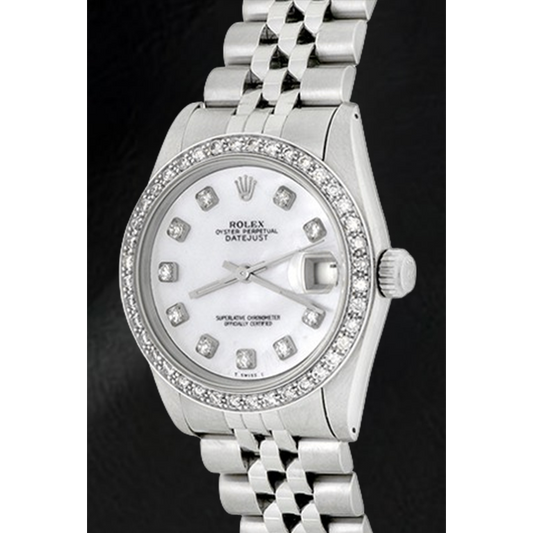 Orologio Rolex Datejust 31 mm in acciaio inossidabile con quadrante bianco madreperla e diamanti