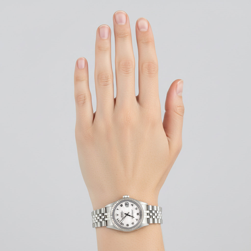 Orologio Rolex Datejust 31mm quadrante arabo in madreperla bianca