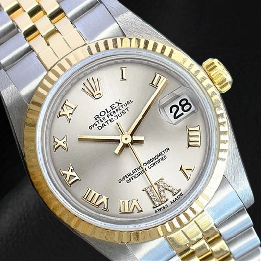Orologio Rolex Datejust 36 mm argento quadrante romano bicolore