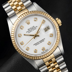 Orologio Rolex Datejust 36 mm con quadrante bianco e diamanti bicolore