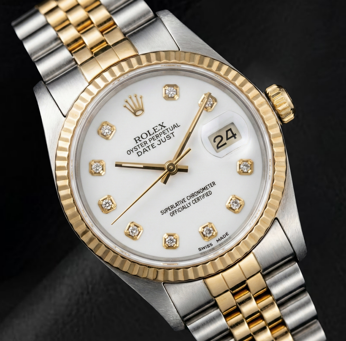 Orologio Rolex Datejust 36 mm con quadrante bianco e diamanti bicolore