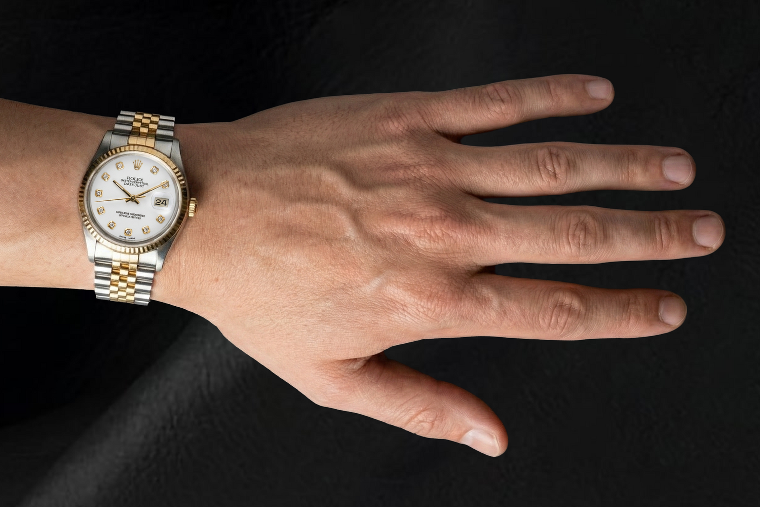 Orologio Rolex Datejust 36 mm con quadrante bianco e diamanti bicolore