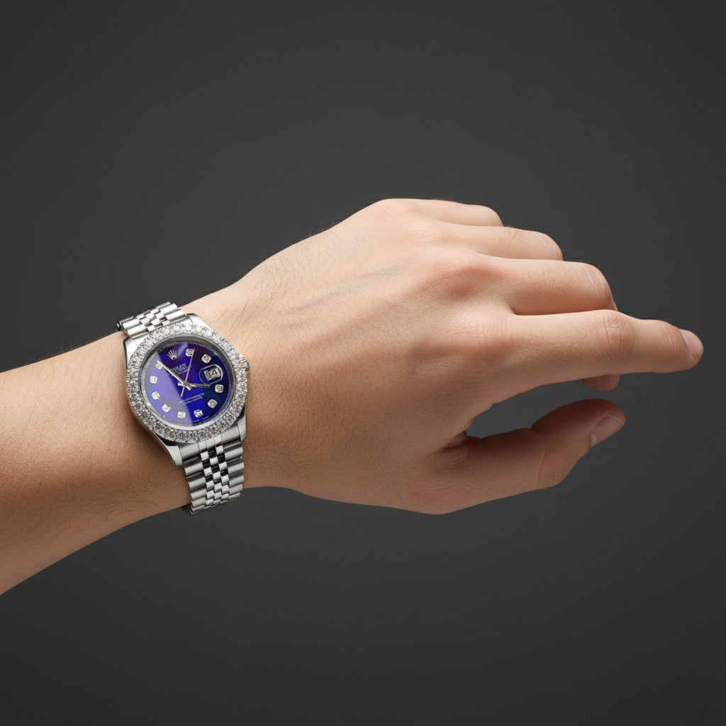 Orologio Rolex Datejust 36 mm con quadrante in madreperla blu e diamanti Chiusura nascosta