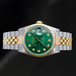 Orologio Rolex Datejust 36 mm con quadrante verde e diamanti bicolore