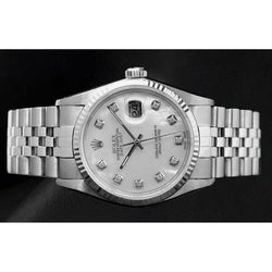 Orologio Rolex Datejust 36 mm in acciaio inossidabile con quadrante in madreperla bianca e diamanti