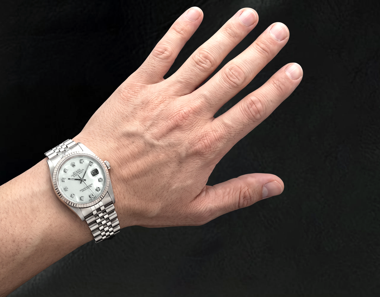 Orologio Rolex Datejust 36 mm in acciaio inossidabile con quadrante in madreperla bianca e diamanti
