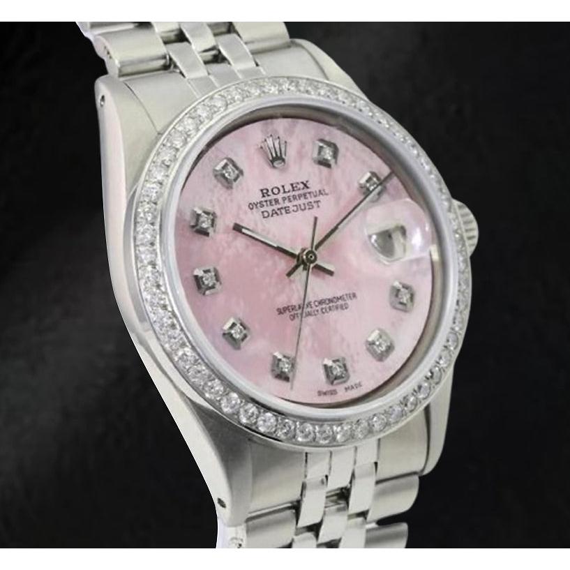 Orologio Rolex Datejust 36 mm in acciaio inossidabile con quadrante in madreperla rosa e diamanti