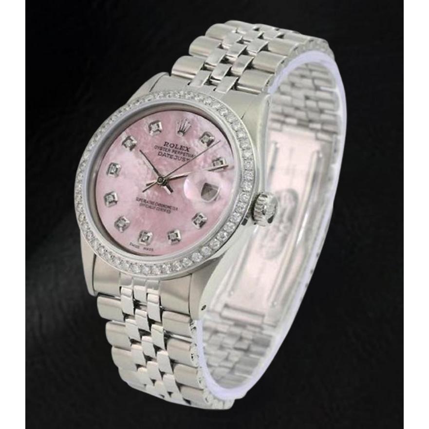 Orologio Rolex Datejust 36 mm in acciaio inossidabile con quadrante in madreperla rosa e diamanti
