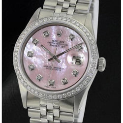 Orologio Rolex Datejust 36 mm in acciaio inossidabile con quadrante in madreperla rosa e diamanti