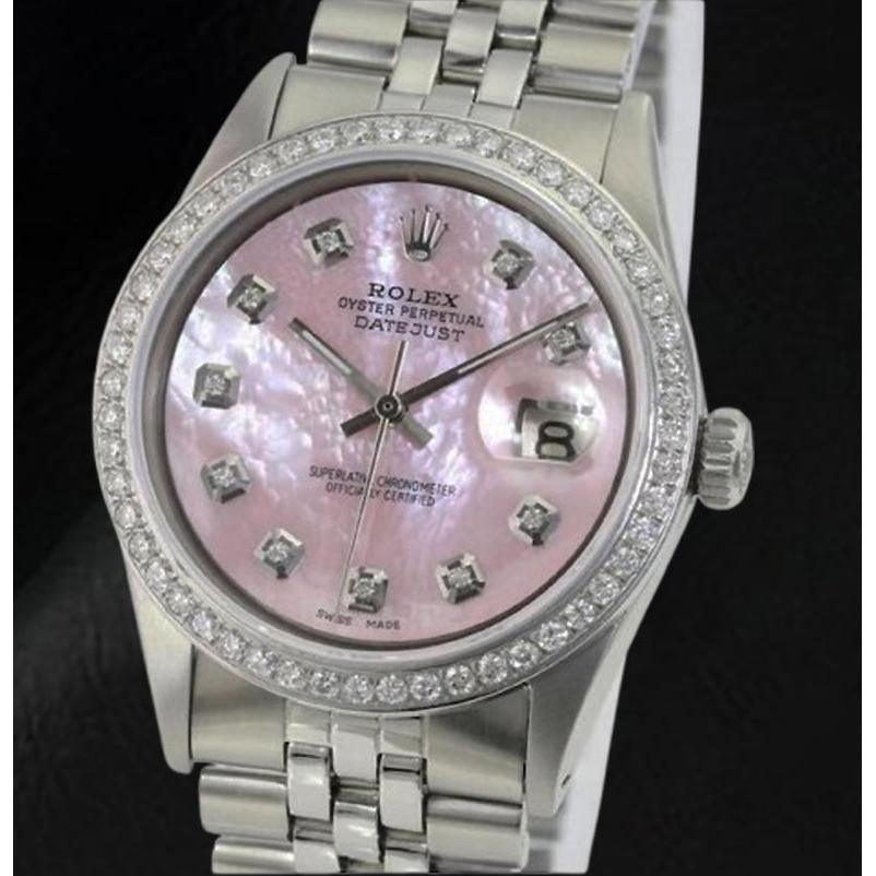Orologio Rolex Datejust 36 mm in acciaio inossidabile con quadrante in madreperla rosa e diamanti